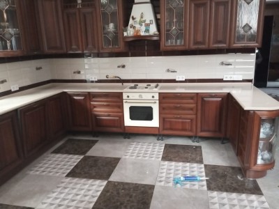Столешница для кухни с подоконником, плинтусом и фрезерованной мойкой - Аглокварцит STARLIGHT SAND(3380) - июнь 2019